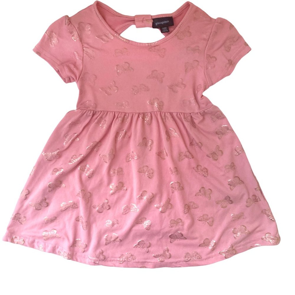 Picapino Girls Dress with Golden Sparkle Butterflies